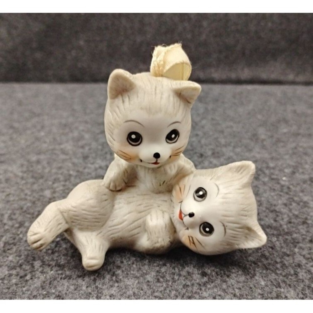 Vintage Hanging Cat Potpourri Sachet Holder Gray Kittens Anthropomorphic Figure